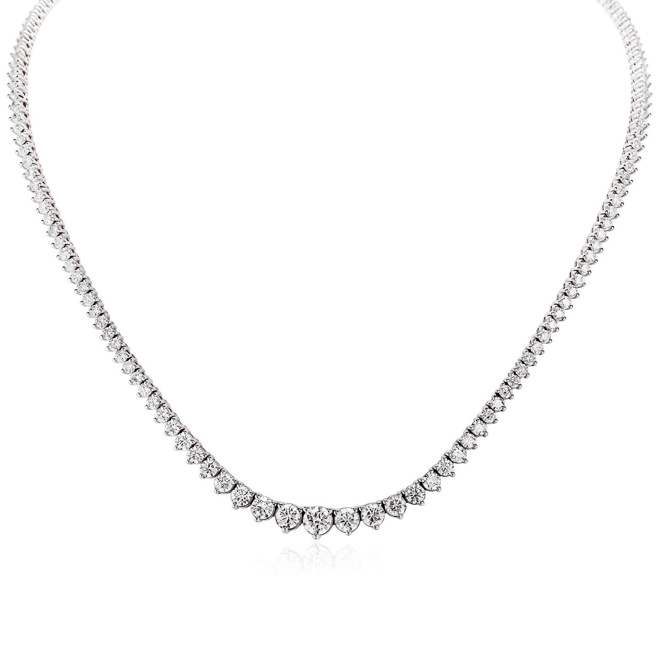 17' Graduating tennis necklace with 3-prong set (168) round diamonds.  D10.14ct.t.w.
