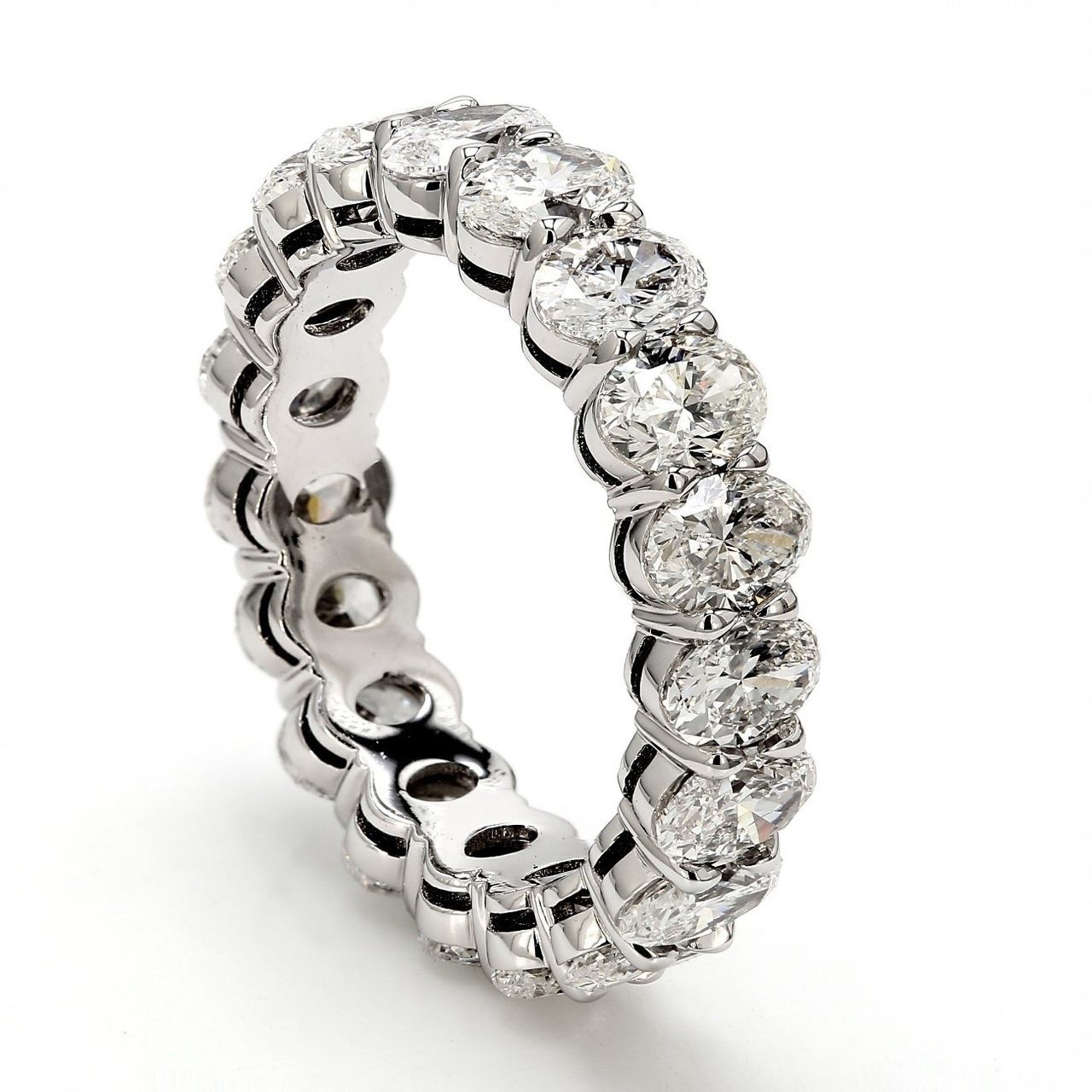 Eternity band in platinum with shared prong set (19) oval diamonds.  D3.80ct.t.w.