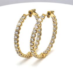 1.20' Inside out hoop earrings in 18K YG with U-prong set (50) round diamonds.  D5.25ct.t.w.