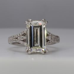 Split-shank semi mount in platinum with U-prong and pave set rounds & prong set marquise diamonds.  D0.64ct.t.w.