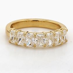 7-stone band in 18K YG with basket prong set radiant cut diamonds.  D1.74ct.t.w.  Size 5.75
