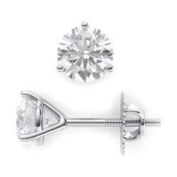 Screw back stud earrings martini style with 3-prong set round diamonds.  D3.49ct.t.w.