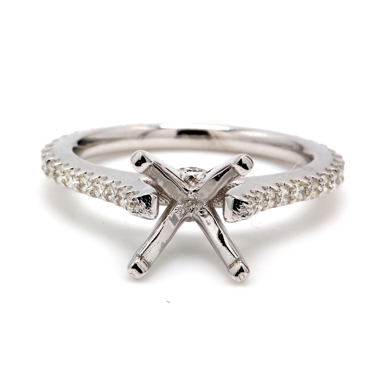 Semi-mount with pre-set (45) round diamonds.  D0.45ct.t.w.  Size 5.5