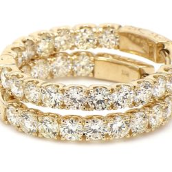 1' Inside out hoop earrings in yellow gold with U-prong set (32) round diamonds.  D3.48ct.t.w.