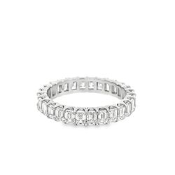 Eternity band in platinum with shared U-prong set (28) emerald cut diamonds.  D2.18ct.t.w.  Size 5