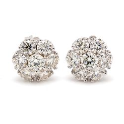 Push back cluster style earrings with shared prong set round diamonds.  D2.82ct.t.w.