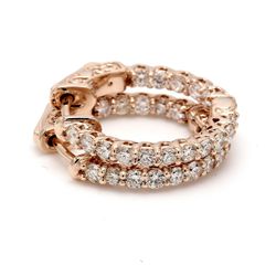 3/4' Inside out hoop earrings in 14K RG with prong set (32) round diamonds.  D1.24ct.t.w.