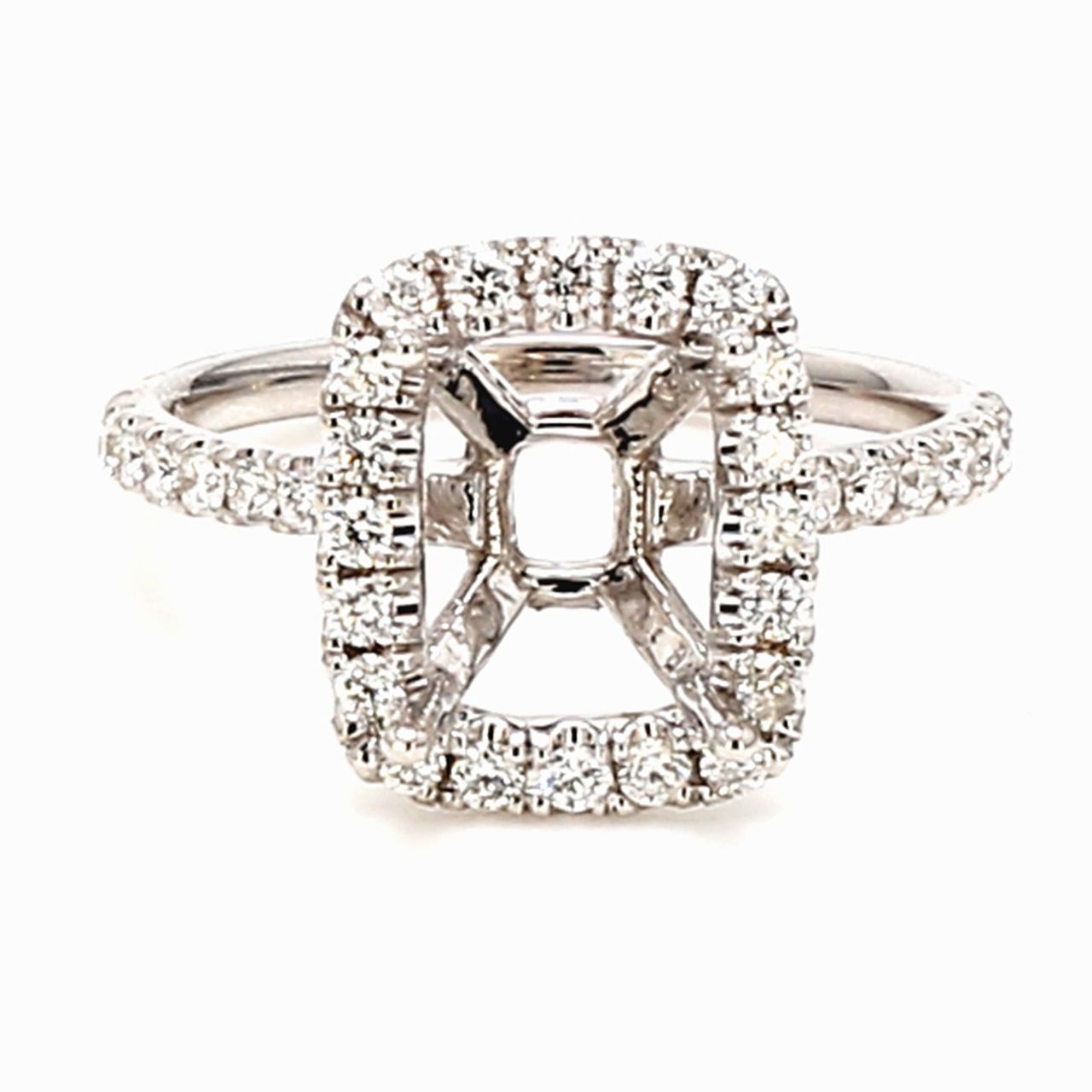 Halo semi-mount with prong set (36) round diamonds.  D0.45ct.t.w.  Size 5.75
