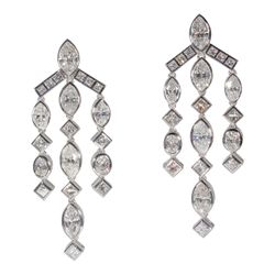 2' Chandelier earrings in 18K WG with bezel set marquise, oval, & princess cut diamonds.  D7.88ct.t.w.