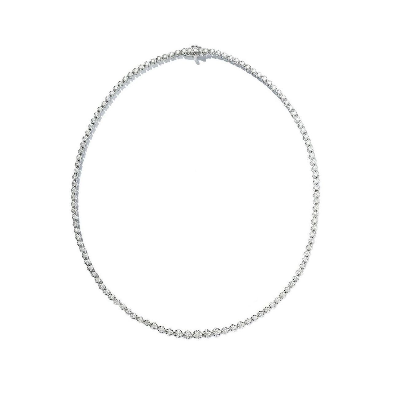 18' Tennis necklace with crown head prong set (114) round diamonds.  D9.30ct.t.w.