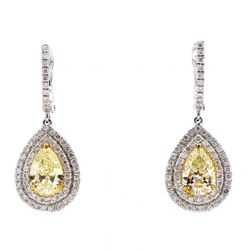 Double halo semi-mount dangling earrings with prong set round diamonds.  D0.72ct.t.w.