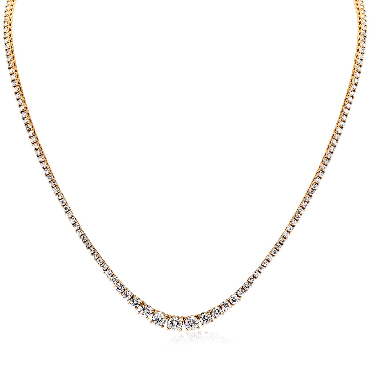 18' Graduated tennis necklace with 4-prong set round diamonds.  D7.89ct.t.w.