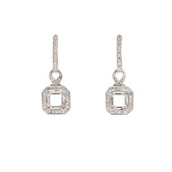 Dangling semi-mount earrings with pave set round diamonds.  D0.55ct.t.w.
