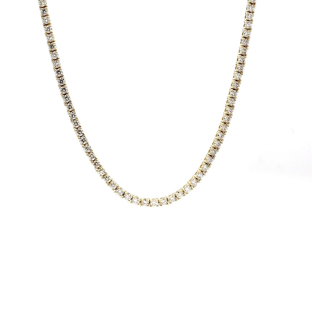 16' Tennis necklace in yellow gold with 4-prong set (172) round diamonds.  D5.87ct.t.w.