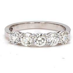 5-stone band in 18K WG with basket prong set round diamonds.  D1.03ct.t.w.  Size 6