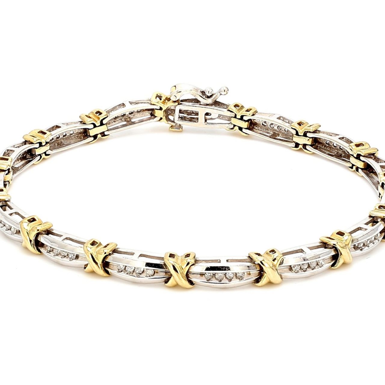 7' Bracelet 10K two-tone with channel set round diamonds.  D0.30ct.t.w.
