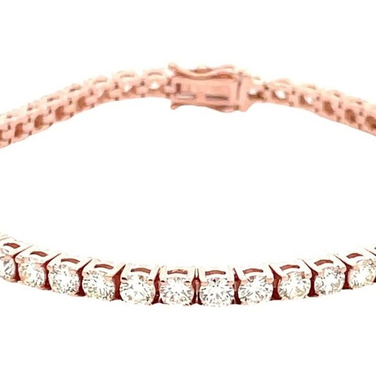 7' Tennis bracelet in 14K RG with basket prong set (52) round diamonds.  D6.61ct.t.w.