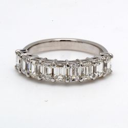 9-stone band in 18K WG with shared prong set emerald cut diamonds.  D1.60ct.t.w.  Size 5