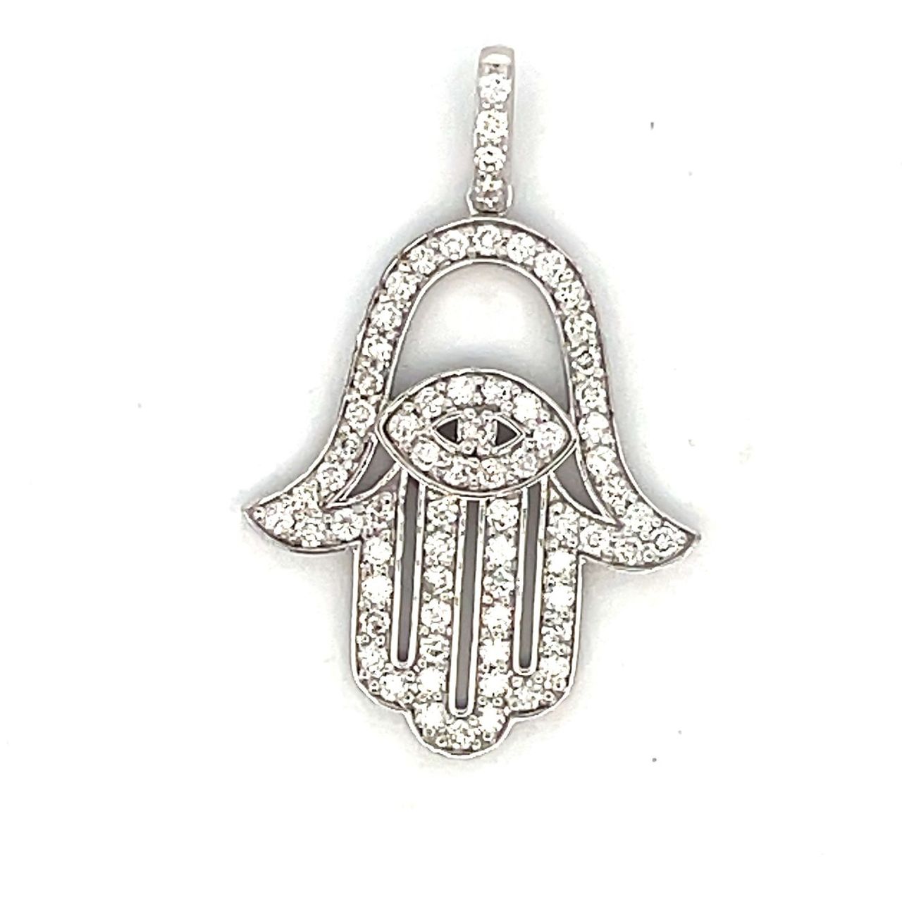 Mid-size Hamsa pendant with pave set round diamonds.  D0.90ct.t.w.